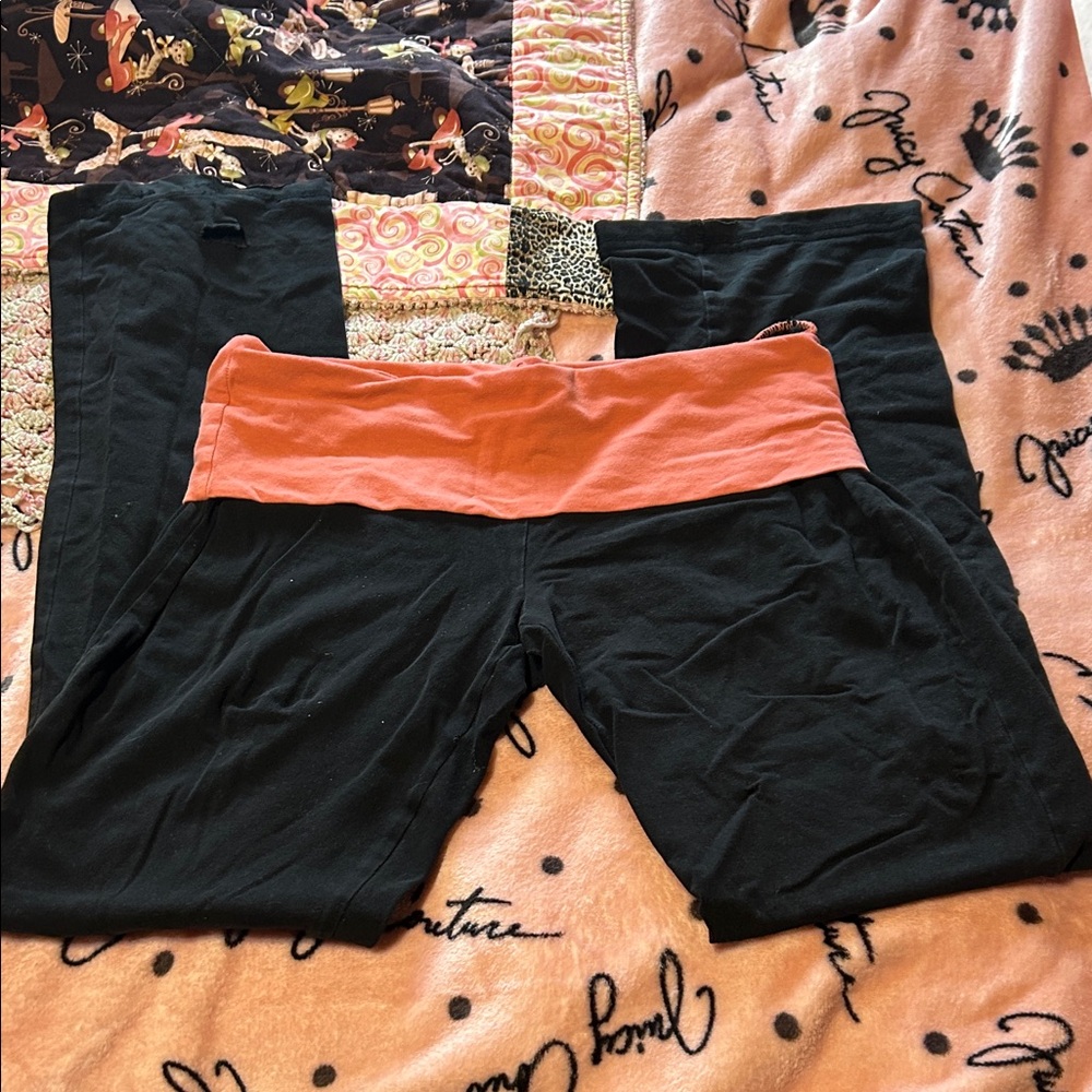 Black Fold-Over Waistband Bottoms with Coral Band